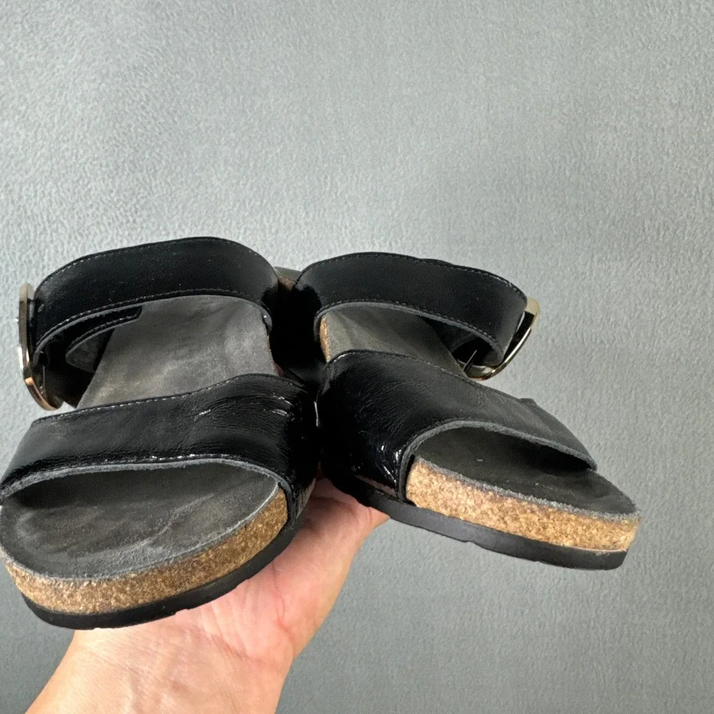 Naot Innovate Black Patent Leather Wedge Slide Sandals Large Buckle Size 38 7